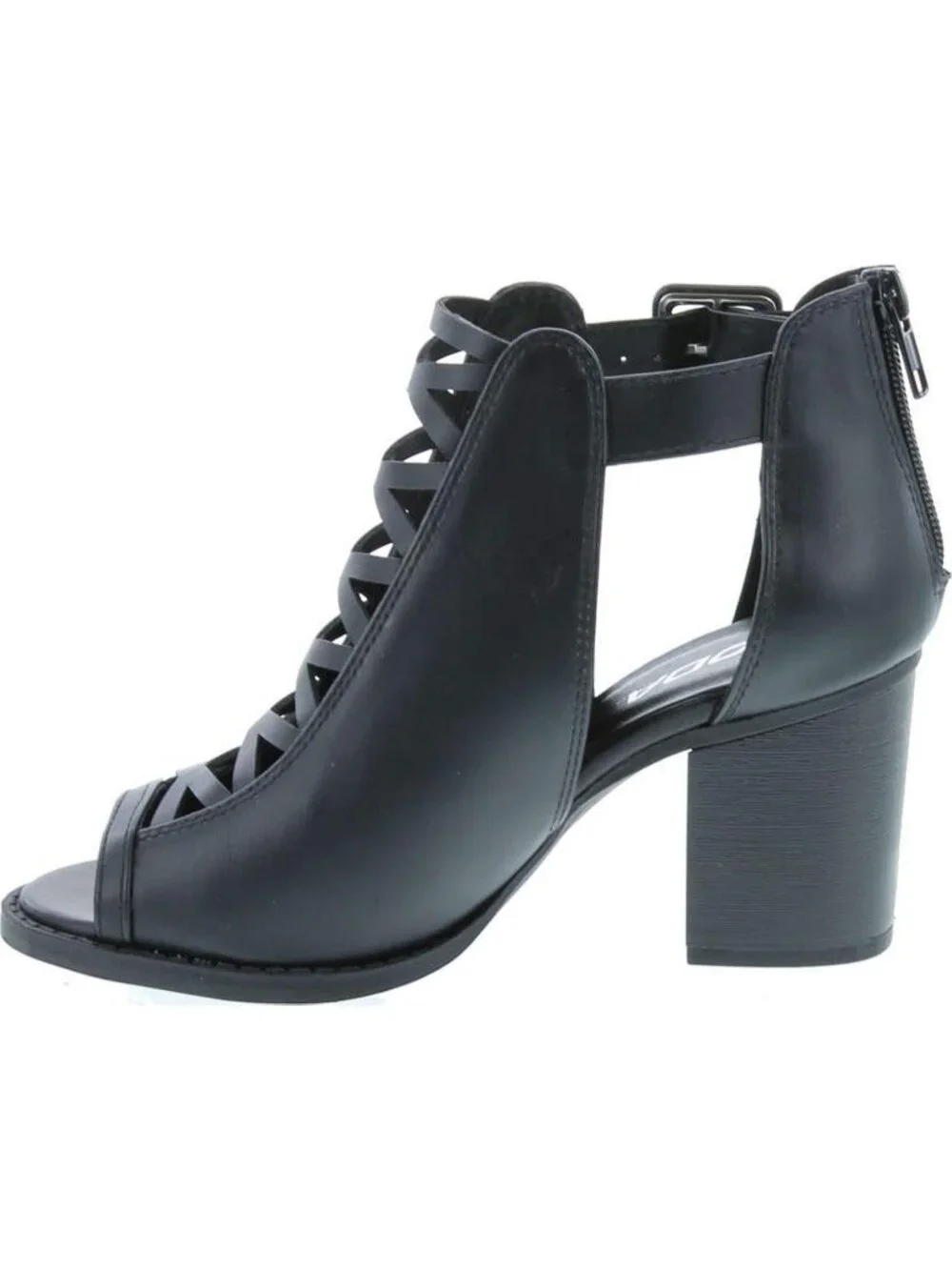 Women's Black Pu Leather Open Toe Crisscross Strap Back Zipper High Heel Sandals